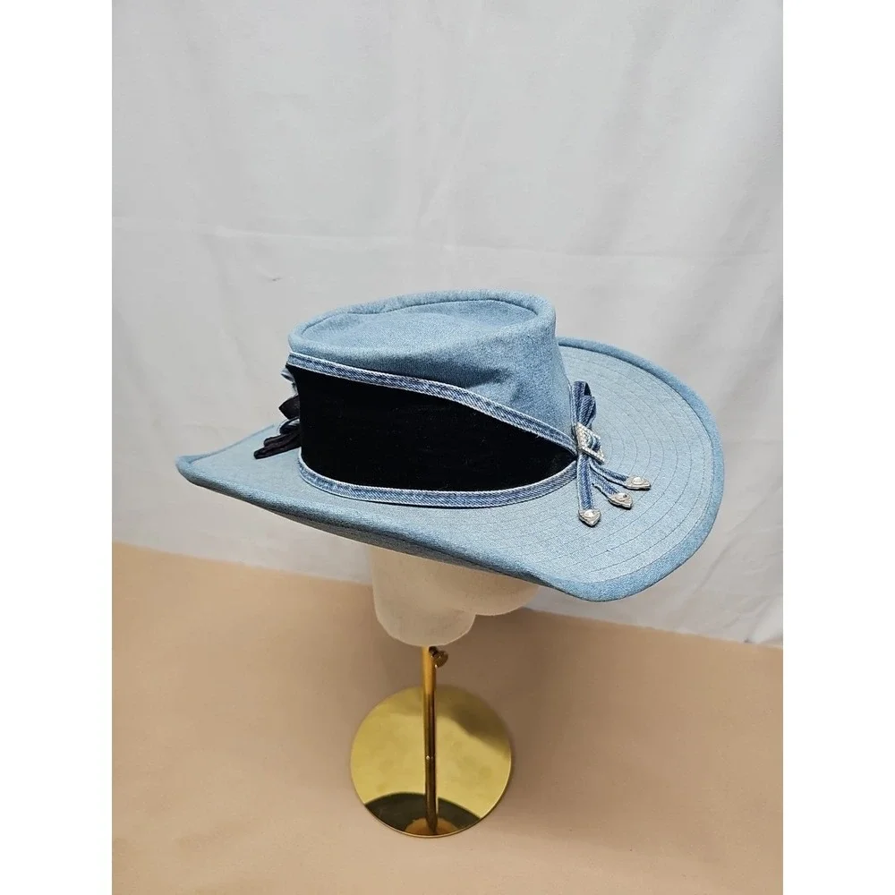 Simply Barbara Women Blue Cowboy Western Cotton Blend Usa Beyonce Outdoor Hat |M